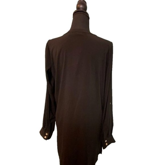 Susan Graver Black Long Sleeve Tunic Blouse Size 6 Roll Tab Sleeves‎ V Neck - Picture 2 of 6